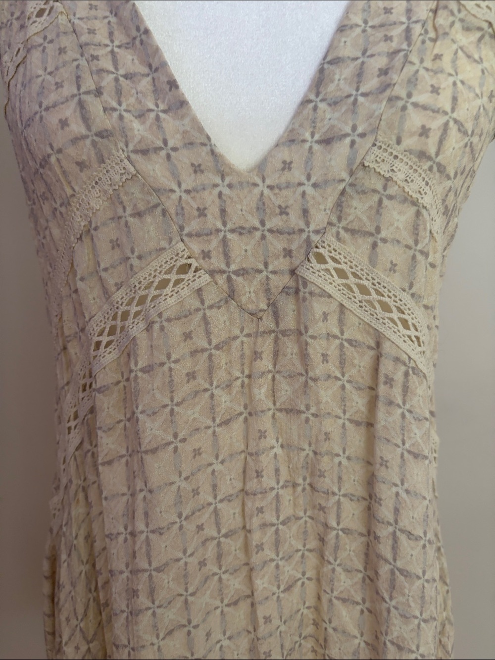 Free People Beige Crochet V-Neck Swing Dress - Picture 4 of 10
